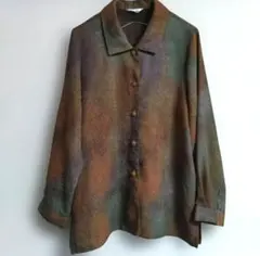 少し透け感あり＊Мサイズ＊昭和レトロ＊古着＊柄シャツ＊長袖シャツ＊日本製