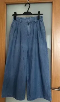 デニムブルー ワイドパンツ ゴム入りウエスト