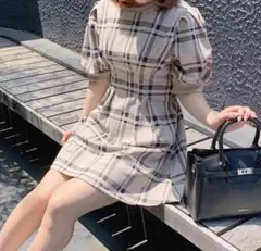 Anmille チェック柄 半袖ワンピース アンミール