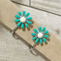 イヤリング フラワー デイジー マーガレット エナメル ターコイズ レトロ