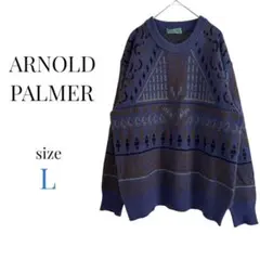 アーノルドパーマー【L】総柄ヴィンテージニット セーター 長袖 レトロ 古着