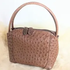 美品 オーストリッチ ミニ バック ブラウン ハンドバッグ ショルダー レトロ