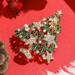 クリスマスツリー　ブローチ　星　星キラキラ　プレゼント　北欧　ラインストーン