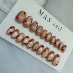 ネイルチップ ハートホロ オレンジ 推し活 ミディアムオーバル 全サイズ