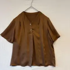 closet story Vネック ブラウス 艶感 半袖 とろみ素材　Ｆのサムネイル