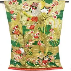 6k1555 色掛下 絹 袷 花嫁衣装 舞台衣装 金色 赤 青 白 緑 花柄 - メルカリ