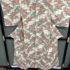 紬 着物 袷仕立て 花柄 生成り系 カジュアル 0519-24-Tのサムネイル
