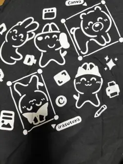 キャンバ／イラスト付き黒TシャツＬサイズ