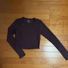 UNIQLO 長袖 クロップドTシャツ S ダークブラウン