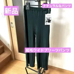 新品　おしゃれ起毛ワイドプリーツパンツ　グリーンL