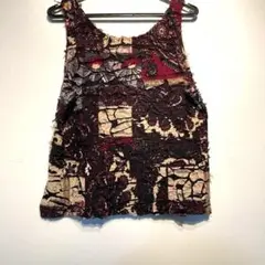 テクスチャー タンクトップ 赤 黒 ベージュ