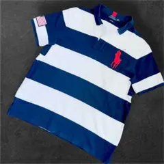 ポロ ラルフローレン ポロシャツ XL 太ボーダー ビッグポニー 星条旗パッチ