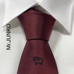 TG3708 Mr.JUNKO ヒツジ 刺繍 切替 ボーダー シルク ネクタイのサムネイル