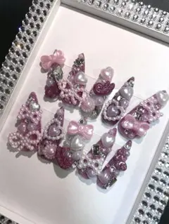 ピンク ネイルチップ ロング 量産型 地雷系 オタク 平成女児 推し活 現品限り