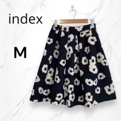 【インデックス】花柄ギャザーひざ丈ミニスカート　大人可愛い　ネイビーMフラワー