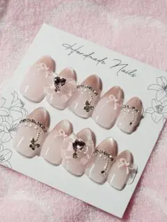 ピンク リボン ちゅるん 韓国風 ネイルチップ