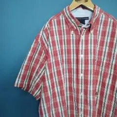 USA古着　TOMMY HILFIGER トミー　半袖シャツ L レッドチェック