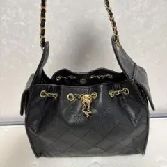 ブラックキルティングバッグ ショルダーバッグ キャビアスキン風