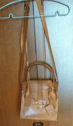 fes ベージュ レザー ショルダーバッグ ハンドル付き革