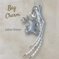 じゃらじゃらキーホルダー バッグチャーム キーチャーム パラコード 熊 シルバー