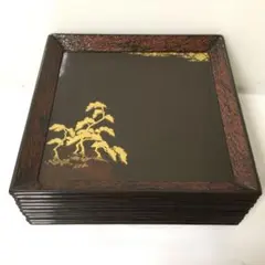 大内塗 懐石膳 十客揃 四方盆 金蒔絵真塗 天然木 時代物 B990