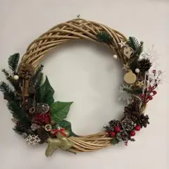 手作りクリスマスリース38cm 自然素材 松ぼっくり