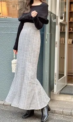 【値下げ】ラメチェックツイードマーメイドスカート