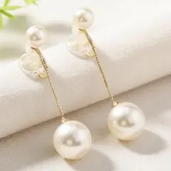 パール ロングイヤリング 華やか 大ぶり 金属アレルギー対応 痛くなりにくい