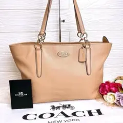 美品☆COACHコーチ トートバッグ シボ革レザー ベージュ ビジネス 鞄