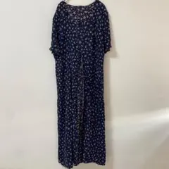 半袖ワンピース ネイビーフラワープリント レディース ロングワンピース 花柄
