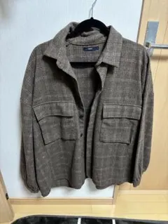 ブラウン チェック柄 長袖シャツ