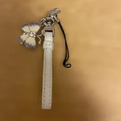 COACH ホワイトレザー花チャームキーホルダー
