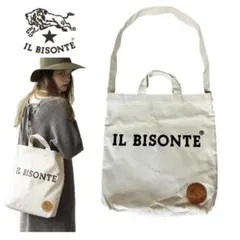 IL BISONTE 縦型トートバッグ 2way キャンバストート ヌメ革タグ