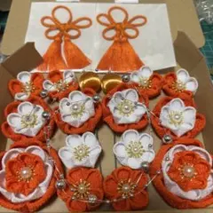 つーこ様専用　つまみ細工　小花パーツオレンジ白
