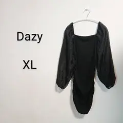 S576 デイジー Dazy パフスリーブ ワンピース XL 黒 ミニ丈