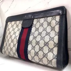 【超レア】GUCCI オールド クラッチバッグ gg柄　シェリーライン ネイビー