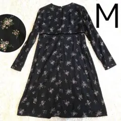 【英国製】ローラアシュレイ　花柄　ワンピース　長袖　M ピンタック　リボン