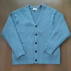 URBANRESEARCHブルー Vネック リブ編み カーディガン