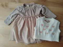 Petit Main プティマイン ハート柄 ニット付きワンピース