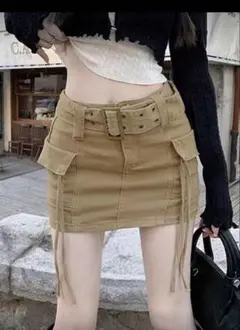 カーキ ポケット付きタイトスカート y2k