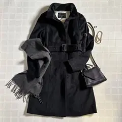 【まるん様専用】アンゴラ混 ウール スタンドカラー ロングコート ブラック