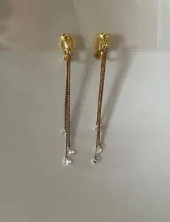ロングチェーン クリスタル風 イヤリング