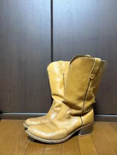 イエロー レザー ウエスタンブーツ 中ヒール