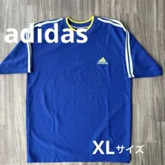【adidas/アディダス】青 ストライプ Tシャツ XL サッカー・フットサル