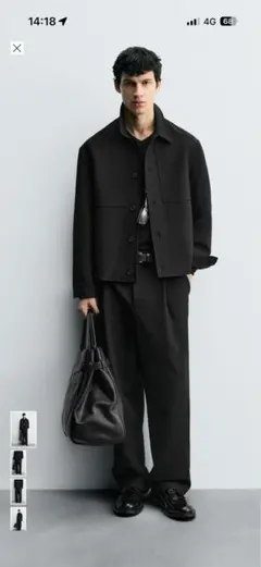 ブラック ワイドスラックス ZARA リラックスフィットプリーツパンツ