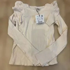 新品　リブ編みフリル付き長袖カットソー 130