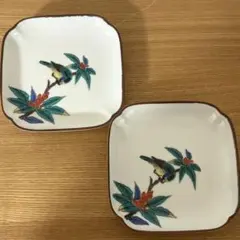 九谷寿峰　花鳥柄　角皿　2枚セット　九谷焼のサムネイル