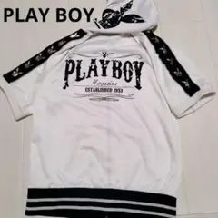 Y2K 平成レトロ　PLAY BOYロゴプリント半袖パーカー　メンズLのサムネイル