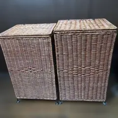 【2個】ラタン 籐 かご 篭 フタ付き バスケット ランドリーボックス 収納