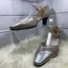 美品✨アシックス ペダラ スクエアトゥ セパレートパンプス シャンパンゴールド系